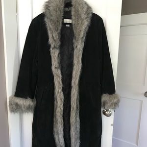 Vintage fur trimmed suede maxi coat